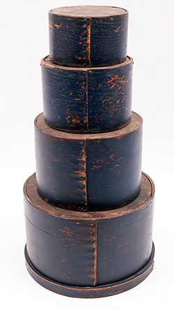 Antique Country Primitive Wooden Measures in Original Blue Paint Antique Country Primitive Wooden Measures in Original Blue Paint