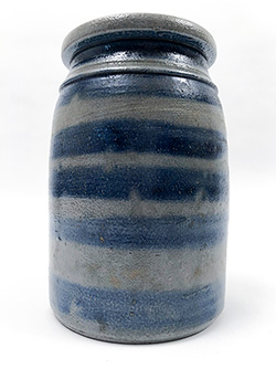 Rare Antique American Cobalt Blue Decorated Salt Glazed Stoneware Southwestern Pennsylvania 1 Quart Wax Sealer Canning Jar With 6 Stripes For Sale From Z and K Antiques