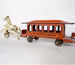 Wilkins Cast Iron Horse Drawn Broadway Lines Trolley Car Circa 1890-1894 Wilkins Cast Iron Horse Drawn Broadway Lines Trolley Car Circa 1890-1894
