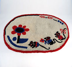 Folk Art, Americana, Red White Blue Antique Hooked Rug, early 20th century Folk Art, Americana, Red White Blue Antique Hooked Rug, early 20th century