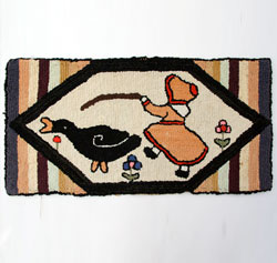 Girl with Goose Folk Art Hooked Rug