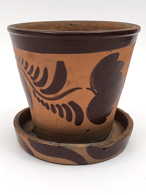 antique flowerpot tanware pennsylvania stoneware 19th century 1880s old country farmhouse decor