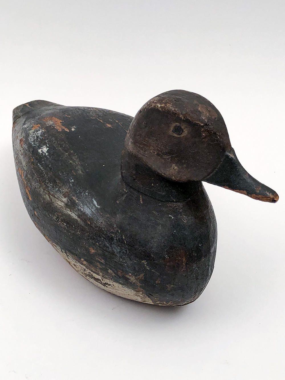 Turned Head Antique Wooden Painted Carved Duck Decoy For Sale