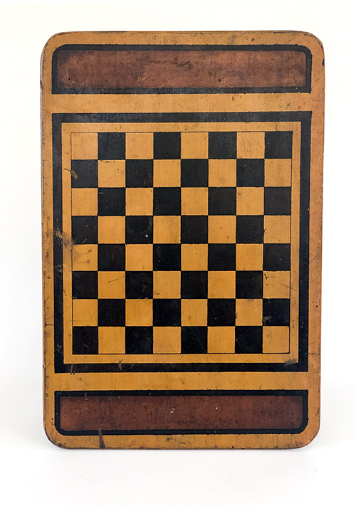 4 color mustard black and grain painted antique wooden gameboard