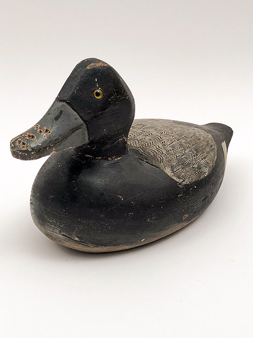 Bluebill with glass eyes Antique Wooden Painted Carved Duck Decoy For Sale