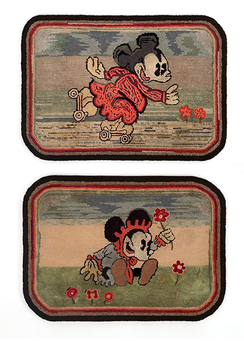 antique folk art mickey mouse minnie mouse hooked rugs