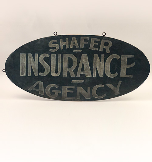 Shafer Insurance Agency 1920s painted double sided trade sign for sale