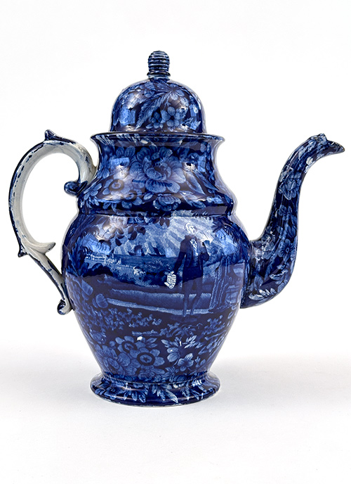 dark blue historical staffordshire george washington coffee pot