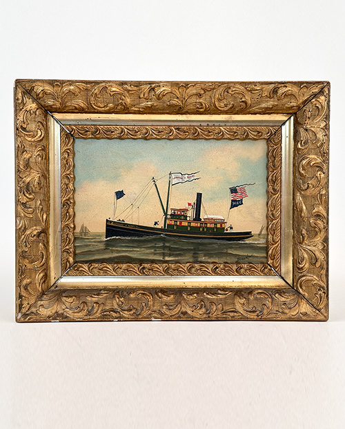 19th century antique american oil painting of a steamship by james blackton