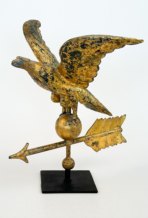 antique eagle weathervane 19th century gold copper and zinc head with arrow and stand