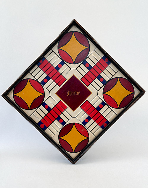 6 color paint decorated antique wooden parcheesi game board for sale