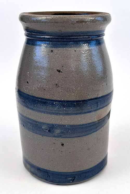 blue striped antique pennsylvania stoneware crock for sale