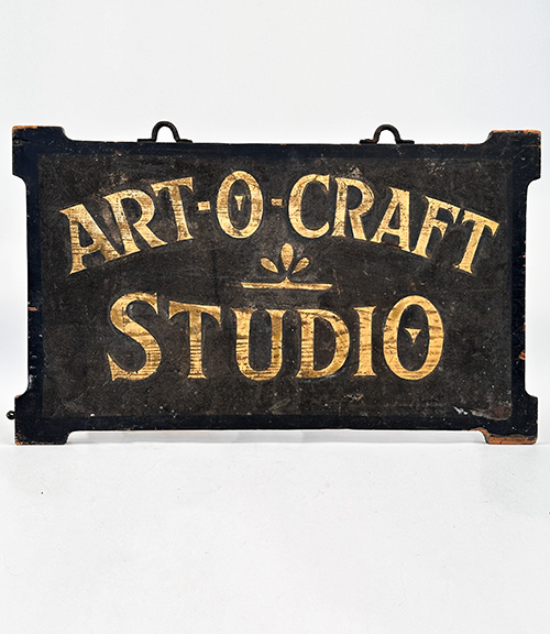 antique arts and crafts black and gold wooden trade sign for sale