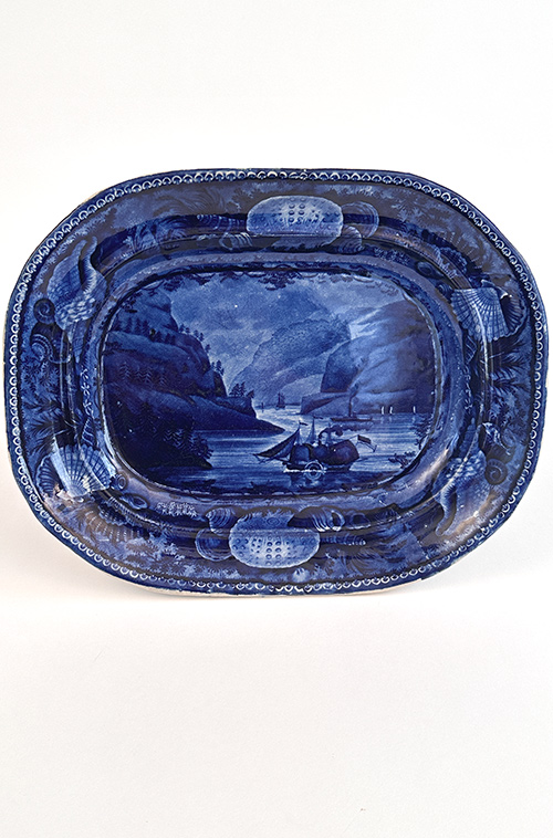 rare 1820s historical staffordshire blue transferware plater hudsan rivier high lands scene