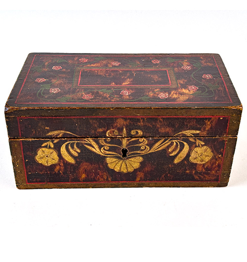 mid 19th century antique paint decorated wooden box for sale