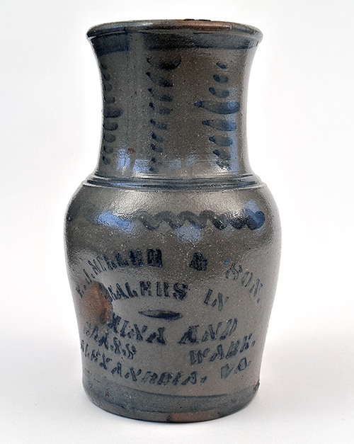 rare alexandria virginia blue decorated stoneware pitcher