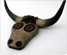 Folk Art Carving Bull with Horns, Red Eyes