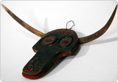 Folk Art Carving Bull with Horns, Red Eyes