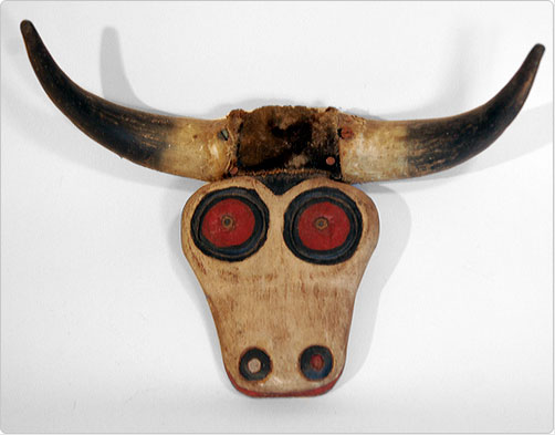 Folk Art Carving Bull with Horns, Red Eyes