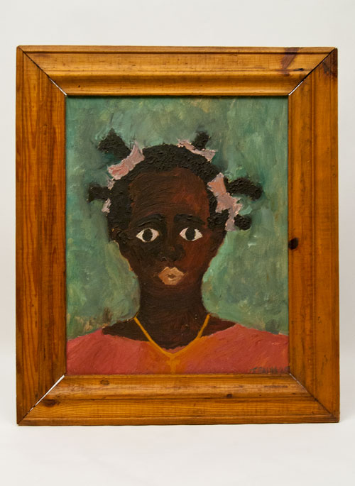 Black Americana Antique Folk Art OOB Portrait 1965 Black Girl, Pink Dress, Gold Cross, Civil Rights Era Outsider Art Painting for Sale Black Americana Antique Folk Art OOB Portrait 1965 Black Girl, Pink Dress, Gold Cross, Civil Rights Era Outsider Art Painting for Sale