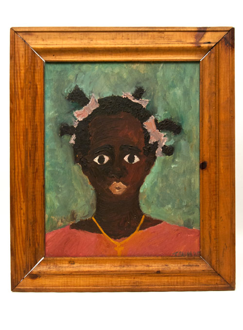 Black Americana Antique Folk Art OOB Portrait 1965 Black Girl, Pink Dress, Gold Cross, Civil Rights Era Outsider Art Painting for Sale Black Americana Antique Folk Art OOB Portrait 1965 Black Girl, Pink Dress, Gold Cross, Civil Rights Era Outsider Art Painting for Sale