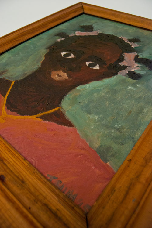 Black Americana Antique Folk Art OOB Portrait 1965 Black Girl, Pink Dress, Gold Cross, Civil Rights Era Outsider Art Painting for Sale Black Americana Antique Folk Art OOB Portrait 1965 Black Girl, Pink Dress, Gold Cross, Civil Rights Era Outsider Art Painting for Sale