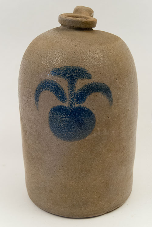 Antique Ohio Pottery Blue Decorated Stoneware Salt Glazed Jug Apple Country Primitive For Sale Antique Ohio Pottery Blue Decorated Stoneware Salt Glazed Jug Apple Country Primitive For Sale