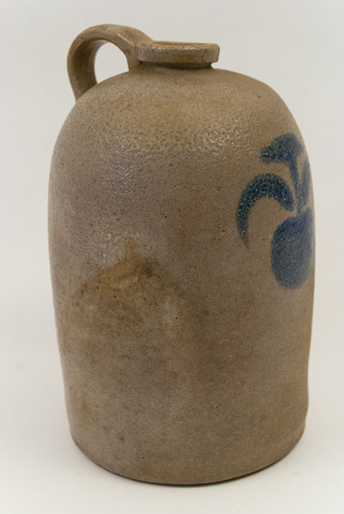 Antique Ohio Pottery Blue Decorated Stoneware Salt Glazed Jug Apple Country Primitive For Sale Antique Ohio Pottery Blue Decorated Stoneware Salt Glazed Jug Apple Country Primitive For Sale