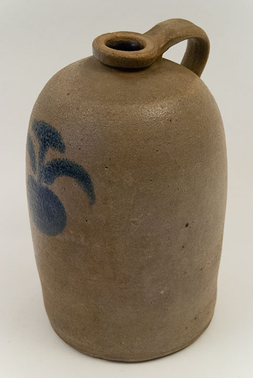 Antique Ohio Pottery Blue Decorated Stoneware Salt Glazed Jug Apple Country Primitive For Sale Antique Ohio Pottery Blue Decorated Stoneware Salt Glazed Jug Apple Country Primitive For Sale