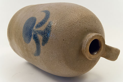 Antique Ohio Pottery Blue Decorated Stoneware Salt Glazed Jug Apple Country Primitive For Sale Antique Ohio Pottery Blue Decorated Stoneware Salt Glazed Jug Apple Country Primitive For Sale