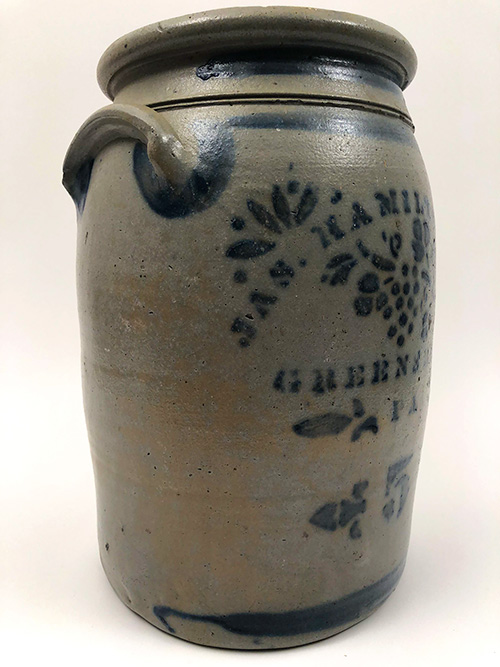 Five Gallon Southwestern Pennsylvania Salt Glazed Cobalt Decorated James Hamilton Crock For Sale From Z and K Antiques Five Gallon Southwestern Pennsylvania Salt Glazed Cobalt Decorated James Hamilton Crock For Sale From Z and K Antiques