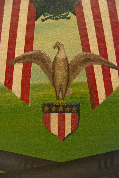 Patriotic GAR Oil on Canvas with Eagle, Flags, and Cannons