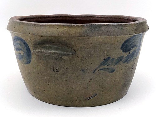 Blue Decorated Stoneware Cake Pan Antique Crock Virginia Salt Glazed 19th Century Pottery For Sale Blue Decorated Stoneware Cake Pan Antique Crock Virginia Salt Glazed 19th Century Pottery For Sale