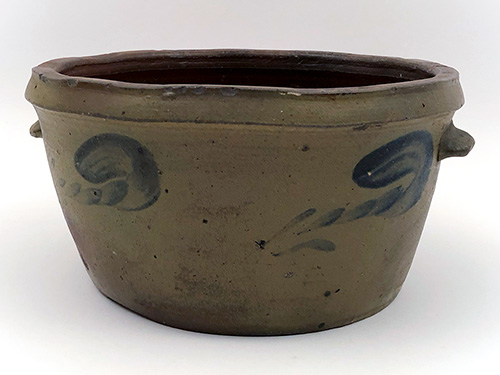 Blue Decorated Stoneware Cake Pan Antique Crock Virginia Salt Glazed 19th Century Pottery For Sale Blue Decorated Stoneware Cake Pan Antique Crock Virginia Salt Glazed 19th Century Pottery For Sale