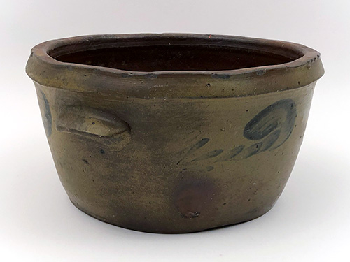 Blue Decorated Stoneware Cake Pan Antique Crock Virginia Salt Glazed 19th Century Pottery For Sale Blue Decorated Stoneware Cake Pan Antique Crock Virginia Salt Glazed 19th Century Pottery For Sale