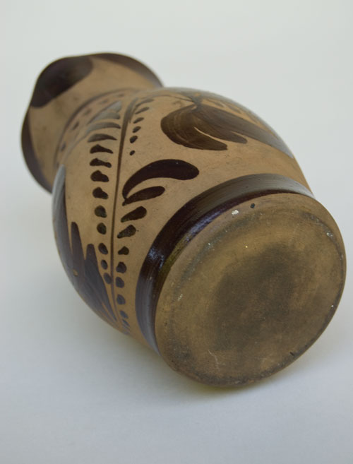 New Geneva PA Highly Decorated 7 Inch Tanware Pitcher For Sale: Pennsylvania Brown Paint Decorated Flower Design Tourist Pottery New Geneva PA Highly Decorated 7 Inch Tanware Pitcher For Sale: Pennsylvania Brown Paint Decorated Flower Design Tourist Pottery