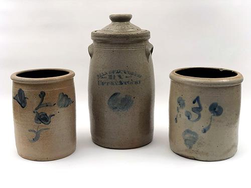 Antique Indiana Stoneware Blue Decorated Churn Upton Stucky 19th Century Salt Glazed Pottery Antique Indiana Stoneware Blue Decorated Churn Upton Stucky 19th Century Salt Glazed Pottery