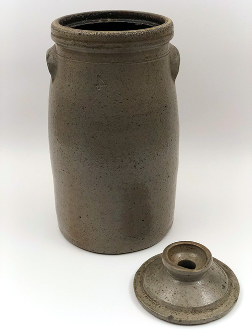 Antique Indiana Stoneware Blue Decorated Churn Upton Stucky 19th Century Salt Glazed Pottery Antique Indiana Stoneware Blue Decorated Churn Upton Stucky 19th Century Salt Glazed Pottery
