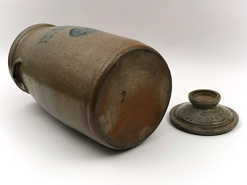 Antique Indiana Stoneware Blue Decorated Churn Upton Stucky 19th Century Salt Glazed Pottery Antique Indiana Stoneware Blue Decorated Churn Upton Stucky 19th Century Salt Glazed Pottery