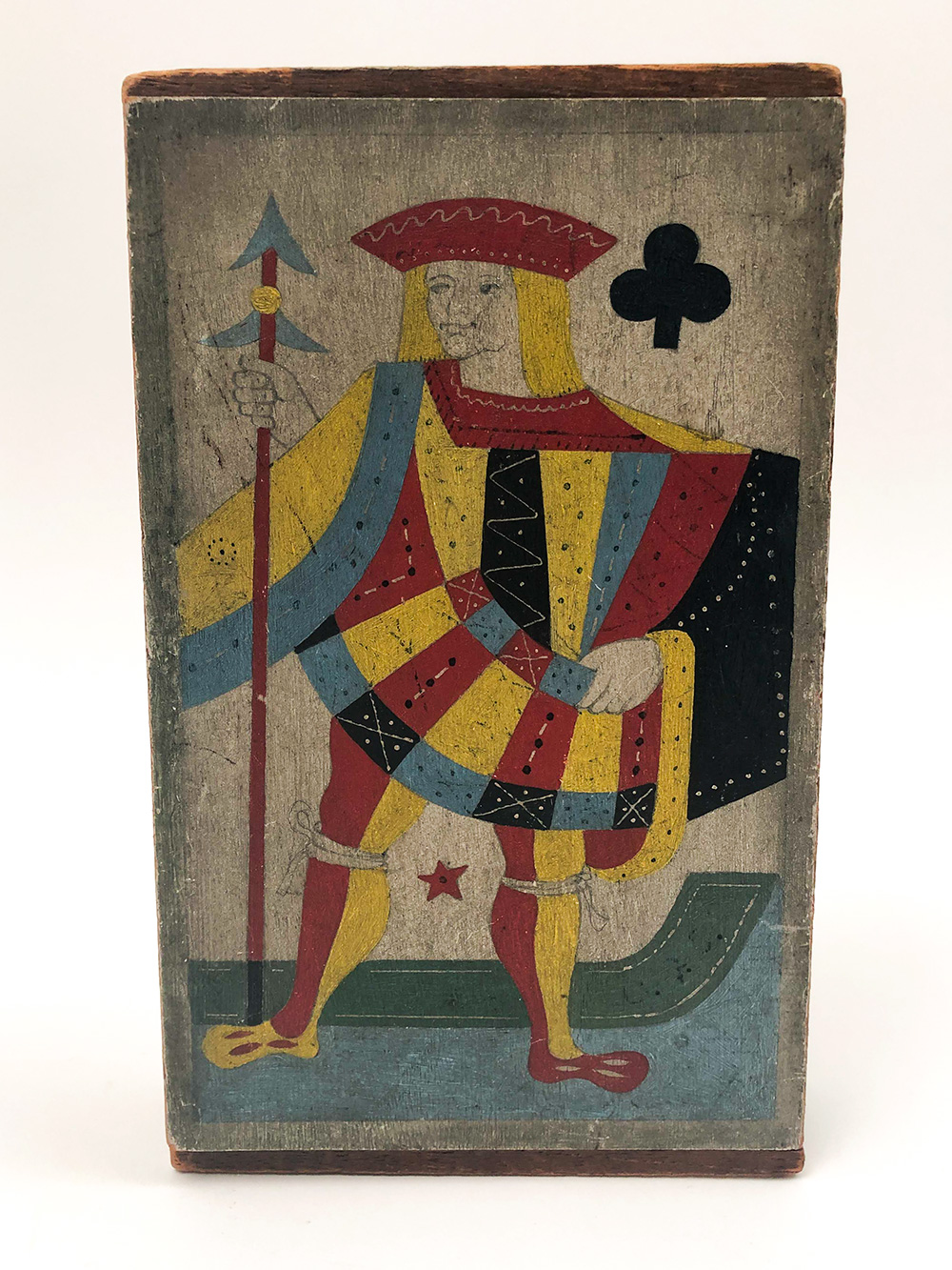 19th Century Folk Art Hand Painted Jack of Clubs Playing Cards Box For Sale From Z and K Antiques
