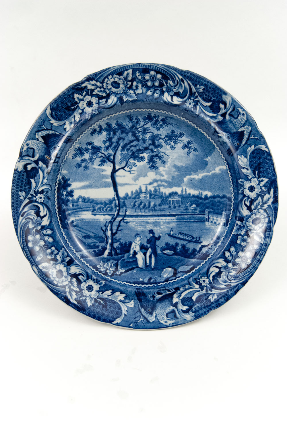 Fairmount Near Philadelphia American Scene Historical Staffordshire Blue White Antique Pottery