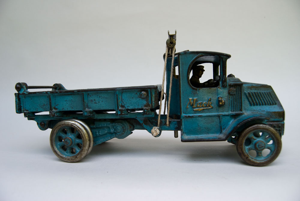 Arcade Cast Iron Mack Dump Truck 12 inch long Original Blue Paint Bus