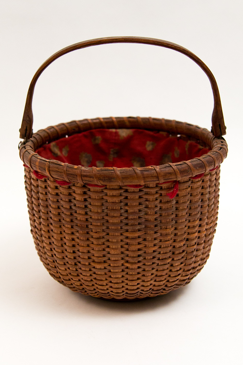 Antique Nantucket Basket Original Sewing Fabric Ferdinand Sylvaro Lightship Basket for Sale
