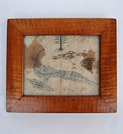 Pen Ink Fraktur Tiger Maple Frame Early American Folk Art Drawing