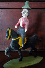 Antique American Folk Art of Archie Zimmerman, carved polychromatic rider on horse