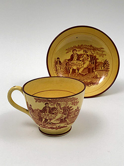 1820s Canaryware 19th Century Ceramics Lustre Transfer Scene For Sale
