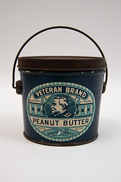 Antique Bail Handled Blue Tin Litho Peanut Butter Pail