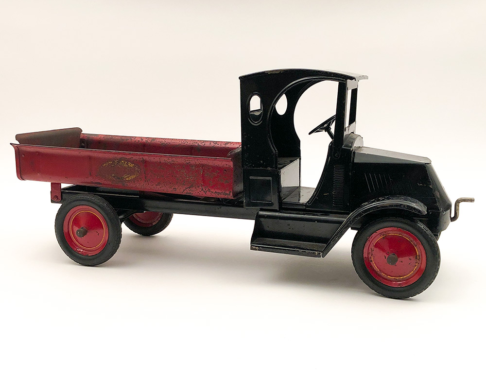 antique 1920s pressed steel American National Mack Bull Dog dump truck for sale