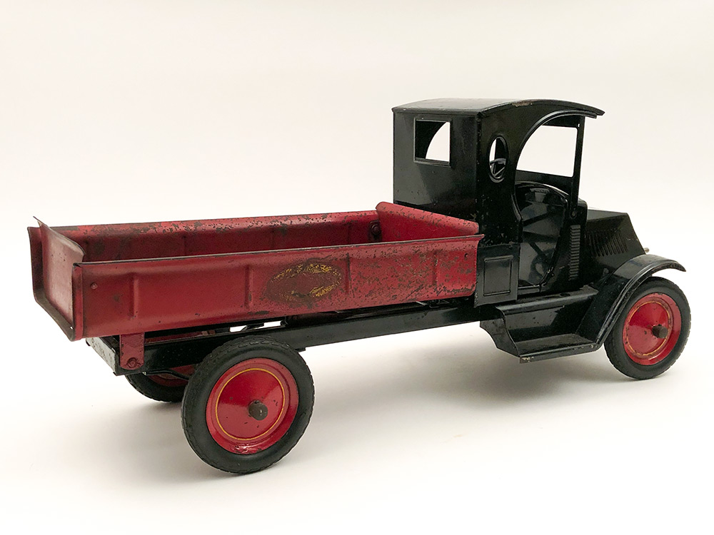 antique 1920s pressed steel American National Mack Bull Dog dump truck for sale