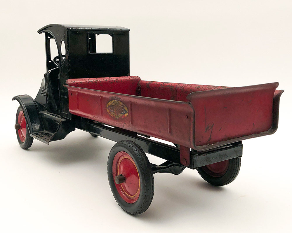 antique 1920s pressed steel American National Mack Bull Dog dump truck for sale